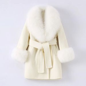 Manteau d'hiver manteau de laine pour enfant de luxe fourrure naturelle vêtements d'extérieur enfants bébé Trench manteau épais chaud col de renard enfant S3908 231114