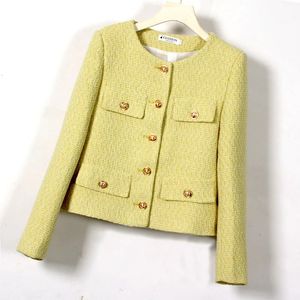 Manteau femmes veste d'hiver automne et femmes coréennes simple boutonnage haute qualité Chic Tweed haut rétro 240307