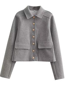 Manteau femme veste design femme manteau femme printemps nouvelle grande poche boucle en métal revers veste à manches longues chemise courte en tweed blouse2023 tempérament confortable