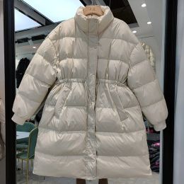 Abrigos de invierno 2022, chaqueta de plumón de pato blanco para mujer, Parkas gruesas y cálidas con cuello levantado para mujer, abrigo acolchado de nieve con cremallera holgado para mujer 90%