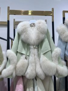 Manteaux en duvet d'oie pour femme, manteau en fourrure de renard naturelle, manches longues, décontracté, chaud, de luxe, vêtements d'extérieur, hiver, 2023