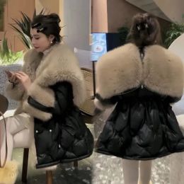 Manteaux 2023 hiver nouvelle doudoune femmes pardessus taille coréenne ailes d'ange grand col de fourrure mi-long épais chaud Parker manteau