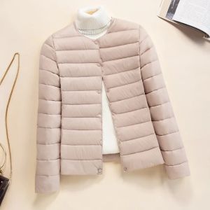 Coats 2023 Dames Down Jacket Autumn Winter Solid Ultra Light Puffer Jackets Lichtgewicht Warm 90% witte eend down Coat oneck Vneck