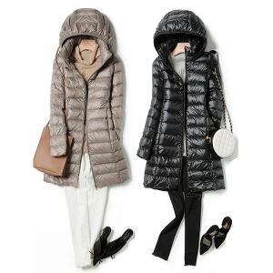 Coats 2023 Femmes Spring Jacket Ultralight Thin Packable Down Long Veste Femme Chapeau détachable Slipt Slimt Coat Outwear portable