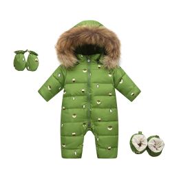 Mounds 30 degrés Russie Nouvelle veste d'hiver Down Baby Girl Cloths Swown Swows Real Fur imperméable Boys Rompers Jumps Jumps Toddler Snow Wear
