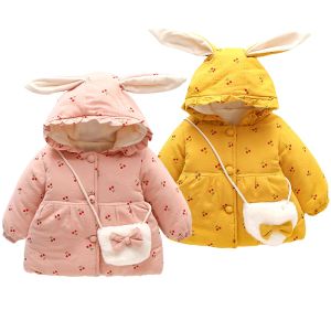 Coats 636 maanden Baby Winter Jackets Leuke konijnenoors Hooded peuter meisjesjas herfst Dikke warme pasgeboren kleding