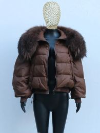 Manteaux ANNSIRGRA hiver doudoune femmes grand véritable col de fourrure de raton laveur court femme Parkas épais chaud 90% duvet de canard manteau en vrac