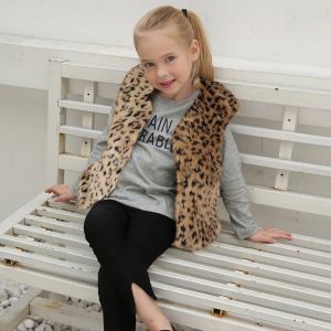 Mouilles bébé léopard fausse fourrure vêtements chauds filles gilet d'hiver