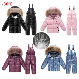 Coats Brand 2022 Russische Winter Kinderkleding Down Jacket voor meisjes kleding bovenkleding en jas voor jongens waterdichte sneeuwpakken