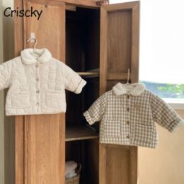 Coats Criscky 2022 Nieuwe winter Kinderlijsten Warm katoenen jassen Girls Kleding Kinderen Baby's Bont kraaglagen Koreaanse stijl Girls Out Wears