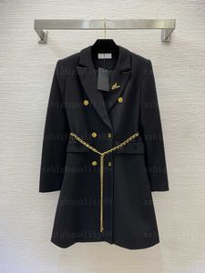 Coats Designer Jacket vrouwen overjas lange mouwen pak kraag schouderbad metalen kettingbroche elegantie lange jas herfst jassen dames tops