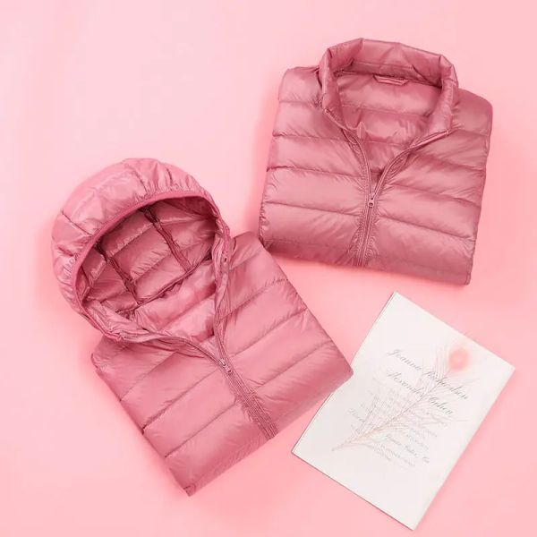 Abrigos Chaqueta de plumón para mujer con capucha ultrafina 90% abrigo de plumón de pato ultraligero tallas grandes de invierno para mujer chaquetas cálidas portátiles sólidas para mujer