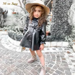 Mounds Fashion Baby Girls Pu Leather Veste Ruffle Infant Toddle Trench Coat Kid Windbreaker Spring Automne Baby Girl Clothes 18y