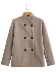 Manteaux pour femmes, Chic, Double boutonnage, col roulé, manches longues, avec poches, vêtements d'extérieur, nouvelle collection automne 2023