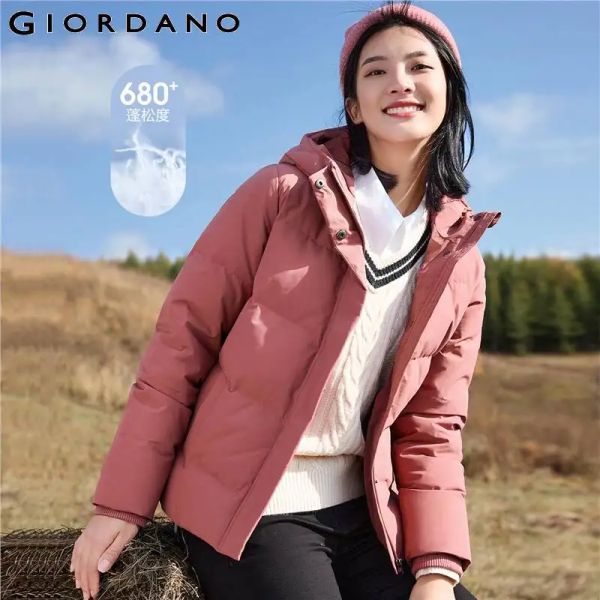 Abrigos Giordano Chaquetas de plumón para mujer Color sólido con capucha 85% Chaqueta de plumón de pato Chaquetas de plumón informales a prueba de viento 05372703