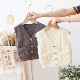 Coats Lawadka 12m5t Mouwloze gebreide babykleding Vest voor meisjesjongen Spring herfst Casual jongens meisjes kinderen kleding in het vaderjas