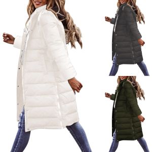 Jassen Lange jas Dames donsvest met capuchon Winter Warm lang vest Mouwloos lang gewatteerd vest Lichtgewicht winterjas Dons