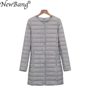 Abrigos Chaqueta de plumón ultraligera de tela mate NewBang, chaqueta de plumón larga para mujer, abrigos portátiles ligeros y cálidos y delgados para mujer