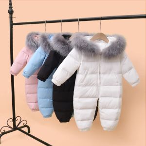 CAPS OLEKID 2022 Niños Bebé Baby Winter Supsuit Real Raccoon Fur Baby Girl traje de nieve para niños