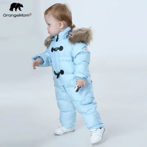 Coats Orangemom Jumpsuit Kids Winter Baby Snowsuit + Nature Fur 90% Duck Down Jacket For Girls Coats Winter Park voor jongens overalls