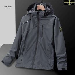 Abrigos Abrigo de talla grande Chaqueta de hombre de piedra de primavera y otoño Island 223 Cuello alto con capucha Chaqueta de tierra informal a prueba de viento para hombre sólido al aire libre Abrigo nuevo 5446