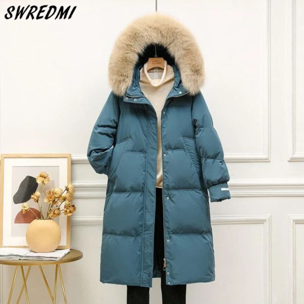 Abrigos SWREDMI Abrigos largos Invierno Mujer Ropa de plumón de pato blanco Cuello de piel grande Ropa de nieve Chaquetas Oficina Señora XSXL High Street