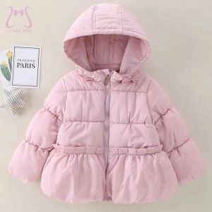 Mounds Girls Snows Coue Couleur continue Couche chaude bébé veste de la veste mode Hooded Coton Cotton Cotton Enfant Kids Bassonnerie