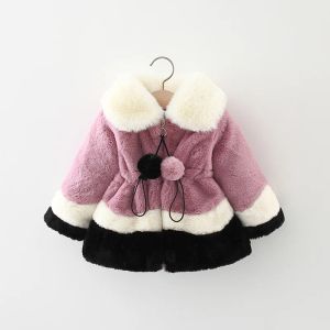 Jassen winter pasgeboren babymeisje kleren outfits dragen warme grote bont kraag taille nep bont bovenkleding voor meisjes babykleding verjaardag jas