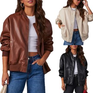 Veste de baseball en cuir en cuir à manches longues Motorcycle de commerce extérieur jacke faux cuir jacket pour femmes vestes women du printemps