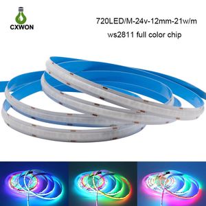 COB FOB Full Color LED Strip 24V WS2811 Kleurrijke Smart Dream Color Magic Digital Pixel Lights 720leds/M adresseerbaar flexibel lint