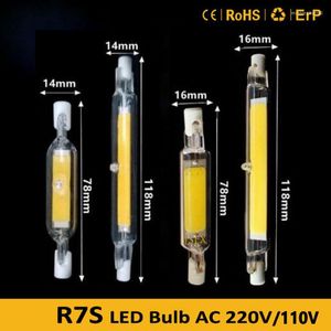 Tubo de vidrio COB 78 mm 118 mm de alta potencia J78 J118 Bombilla AC110V 220V Iluminación para el hogar Reemplace la lámpara halógena