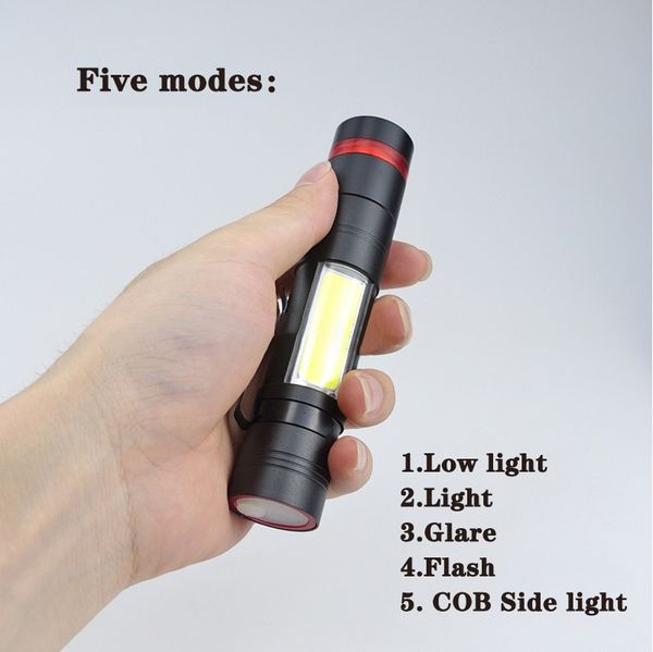 COB LED lampe de poche power Bank lampes de poche avec zoom faible éclairage multifonction chargement USB nouveau