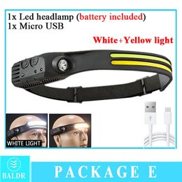 Linterna frontal LED COB, linterna recargable por USB, barra de luz de trabajo, lámparas de banda para la cabeza