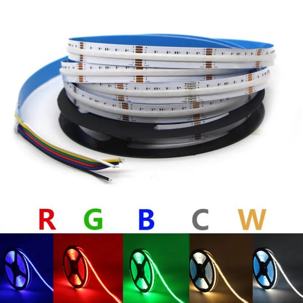 Cob LED Light Strip 5m DC24V RGBCCT 840leds / m de haute densité FOB COB RA90 Lumière LED dimmable linéaire pour décoration intelligente