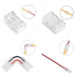 COB LED Strip Connector Snelle Connectoren Voor 2pin 8/10mm 2pin SMD COB 5050 2835 Enkele Kleur LED Tape Solderless Right Angel Draad