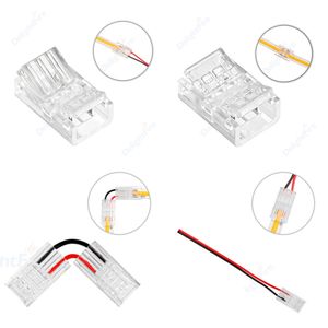 Conector de tira LED COB, conectores rápidos para 2 pines, 8/10mm, 2 pines, SMD COB 5050 2835, cinta LED de un solo Color, cable de Ángel derecho sin soldadura