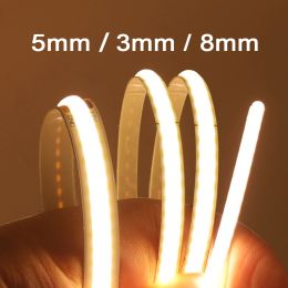 COB LED Strip Licht 5V 12V 24V 320 480 384 528 LEDs Flexibele Tape 5mm 3mm 8mm PCB Warm Natuurlijk Wit Hoge Dichtheid Lineaire Verlichting