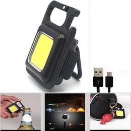 COB Éclairage LED Mini Keychain 500 Lumens Lampe de poche portable Portable USB USB Light for Fishing Camping Walking