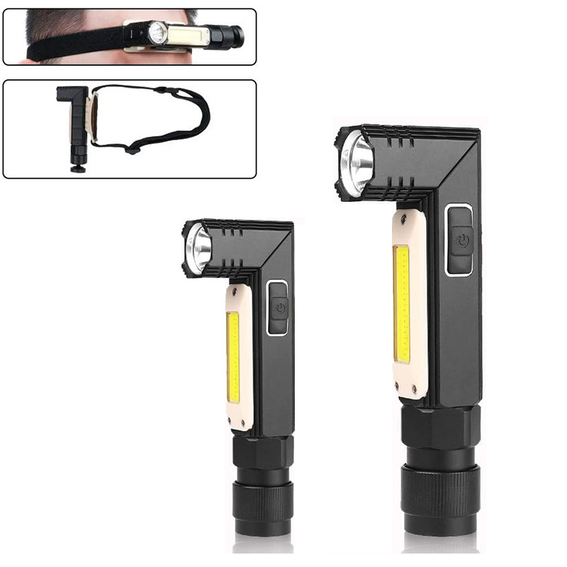 Torches COB 2 en 1 lampe frontale rechargeable par USB rotation à 360 degrés lampe de poche magnétique extérieure étanche Super lumineux 5 modes de fonctionnement pour le camping d'urgence