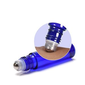 Kobalt Blauw 10 Ml Glazen Roll-On Flessen Met Roestvrijstalen Rollerball Parfum Essentiële Olie Massage Dikke Glazen container Draagbaar