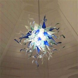 Lustres LED bleu cobalt lampes suspendues d'intérieur Loft plafonnier en verre soufflé à la main pour salon décoration artistique lustre 24 pouces