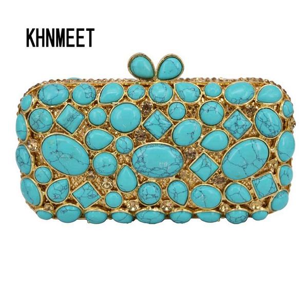 Adoquín turquesa Bolso de embrague Mujer Diamante Bolso de noche Cristal Pochette Monedero verde claro Bling Wedding Party Bolso sc459 Y18103004