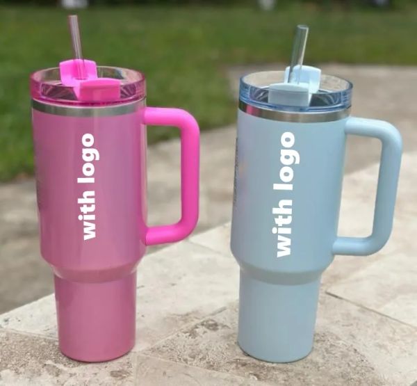 Cobrand Light Blue Spring Invierno Cosmo Pink Red Red Holiday Quencher H2.0 40OZ Tumblers de acero inoxidable Tazas con tapa de mango y tazas de automóviles de paja Botellas de agua 0423