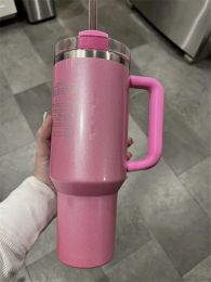 Tasse de gobelet de gobelet rose éminent pose de 40 oz bouteille d'eau avec une tasse en acier inoxydable couvercle et paille pour la Saint-Valentin Casse-cadeaux 0206 0206