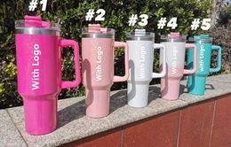 Tasses en rose clair en turquoise blanc avec un extincteur de logo 1: 1 H2.0 40oz en acier inoxydable gobelers avec des tasses de voiture de voyage et de paille