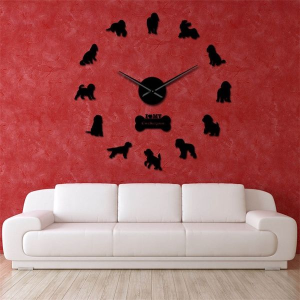 Cockapoo Dog Race Contemporain DIY Horloge murale Artificielle Beagle Portrait pour les amateurs de chiens Horloge murale Montre Design unique 201202