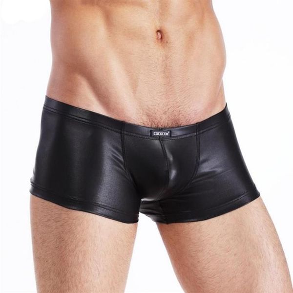 Cockcon Marque Sous-Vêtements En Cuir Hommes Sexy Nylon Spandex Pénis Poche Cock Hommes Boxer Shorts Noir Taille Basse Mens Lingerie Panti230a