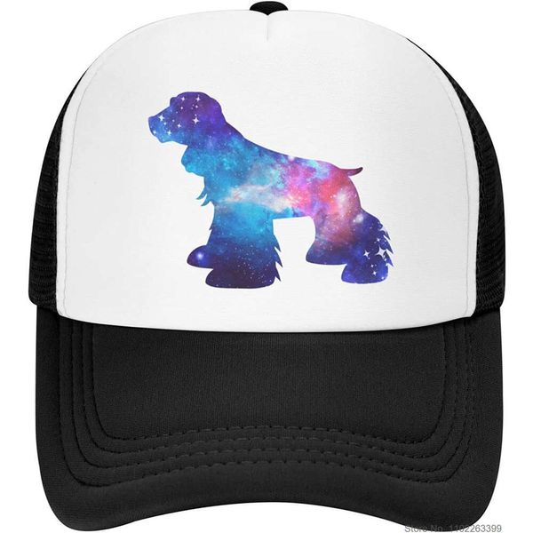 Cocker Spaniel Dog Trucker Hat Galaxy Aquarelle Casquette en maille légère réglable Snapback Hip Hop Chapeaux pour hommes et femmes