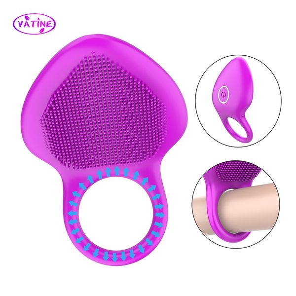 Cockring Brush Vibradores para pareja Correa en el anillo del pene Hombres Cock Delay Lock juguetes sexy Mujeres Estimulador de clítoris Plug anal erótico