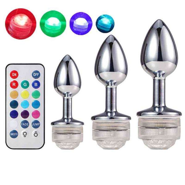 NXY Cockrings Anal sex toys Allumé Butt Plug Métal Avec Lumière Led Buttplug Bdsm Jouets Stimulateur Vaginal Décoration Sex Games Pour Adultes 1123 1124